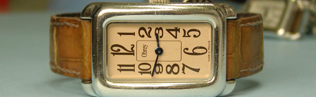 Obrey rectangular Silver watch オーバーホール | 渋谷で時計修理 